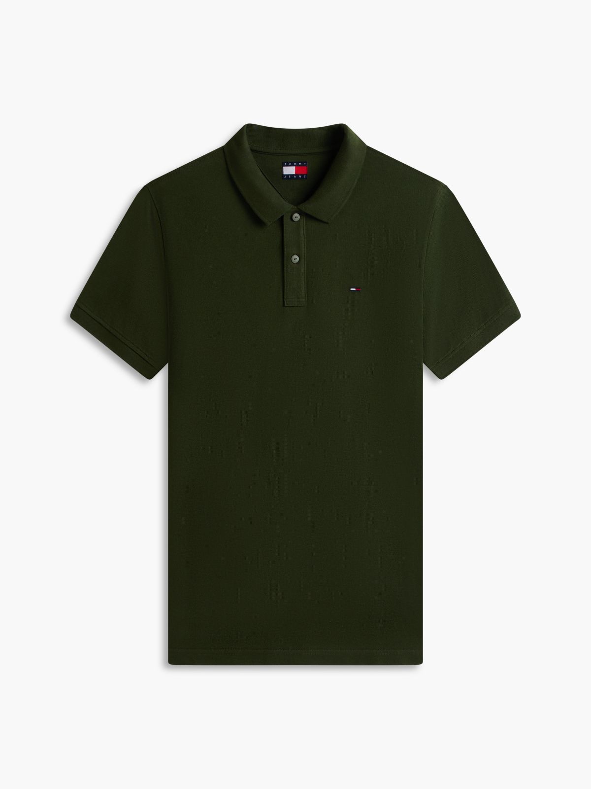 Tommy Flag Slim Fit Pique Polo Shirt — Green