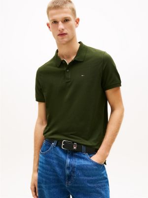 green tommy flag slim fit piqué-poloshirt für herren - tommy jeans