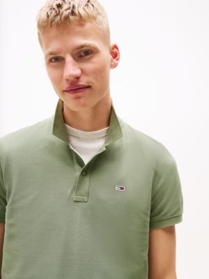 khaki slim fit polo met vlagpatch voor heren - tommy jeans