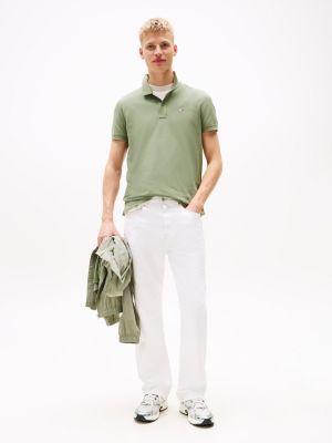 khaki slim fit polo met vlagpatch voor heren - tommy jeans