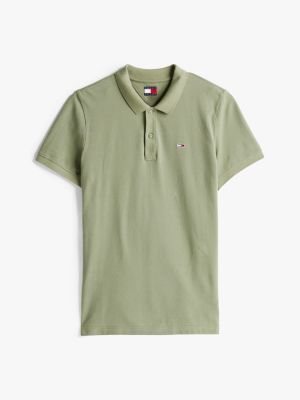 khaki slim fit polo met vlagpatch voor heren - tommy jeans