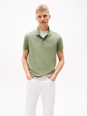 khaki slim fit polo met vlagpatch voor heren - tommy jeans