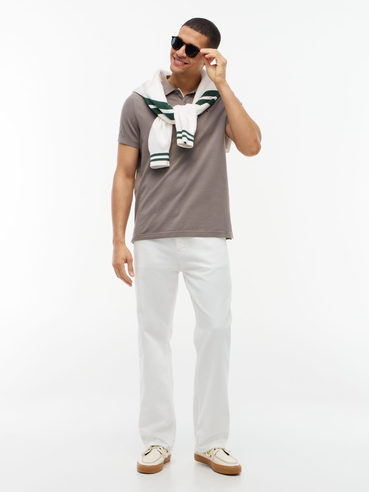 Tommy Flag Slim Fit Pique Polo Shirt — Grey