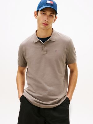 polo slim tommy flag en piqué grey pour hommes tommy jeans