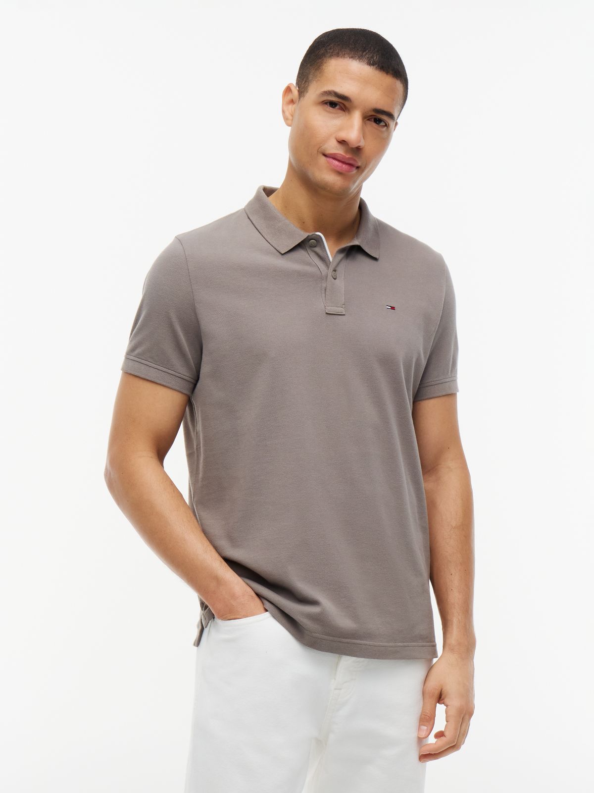 Tommy Flag Slim Fit Pique Polo Shirt — Grey
