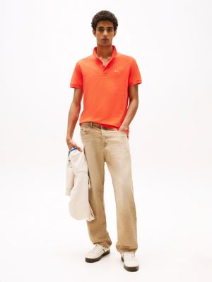 orange flag patch slim fit polo shirt for men tommy jeans