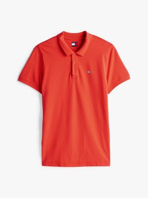 rood slim fit polo met vlagpatch voor heren - tommy jeans