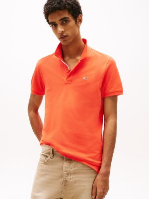 orange slim fit polo met vlagpatch voor heren - tommy jeans