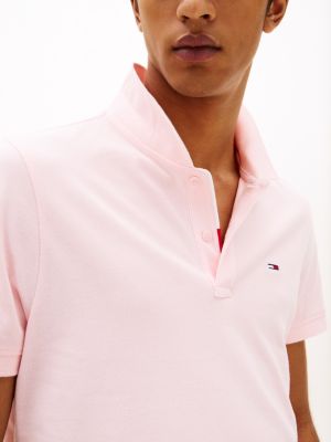 polo de corte slim con parche con logo rosa de hombres tommy jeans