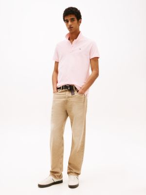 polo slim fit con patch bandierina rosa da uomini tommy jeans