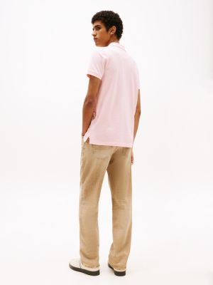 roze slim fit polo met vlagpatch voor heren - tommy jeans