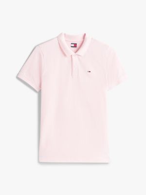 roze slim fit polo met vlagpatch voor heren - tommy jeans