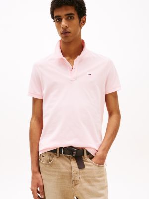 polo de corte slim con parche con logo pink de hombres tommy jeans