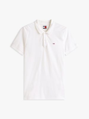 weiß slim fit poloshirt mit flag-patch für herren - tommy jeans