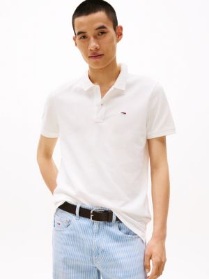 polo ajusté à écusson drapeau white pour hommes tommy jeans