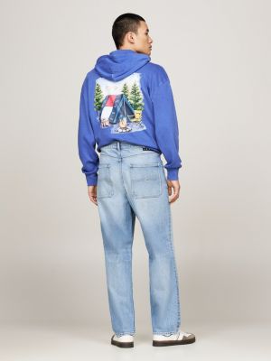 jeans distressed stile skater con scoloriture blu da uomini tommy jeans