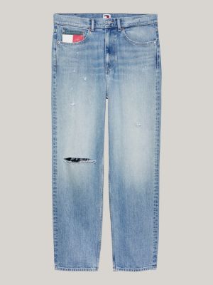 vaqueros de corte skater con efecto desgastado azul de hombres tommy jeans