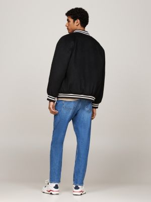 bomber in misto lana con righe a contrasto nero da uomini tommy jeans