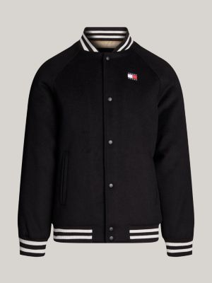 bomber in misto lana con righe a contrasto nero da uomini tommy jeans