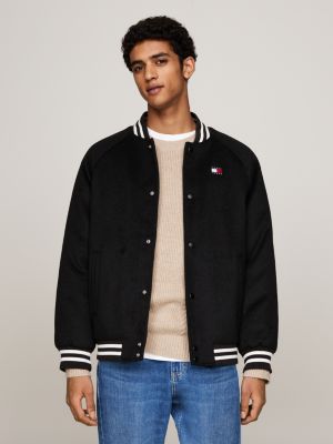 Contrast Stripe Bomber Jacket With Wool