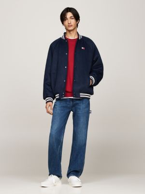 bomber in misto lana con righe a contrasto blu da uomini tommy jeans