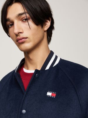 bomber in misto lana con righe a contrasto blu da uomini tommy jeans