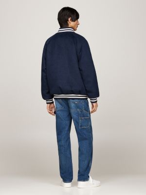 bomber in misto lana con righe a contrasto blu da uomini tommy jeans