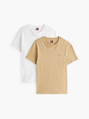 beige set van 2 extra slim fit jersey t-shirts voor heren - tommy jeans