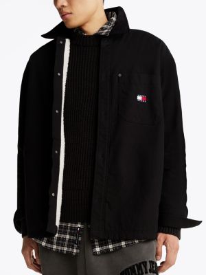 black relaxed fit sherpa lined overshirt for men tommy jeans