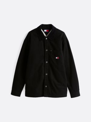 black relaxed fit sherpa lined overshirt for men tommy jeans