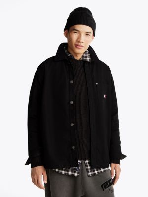 black relaxed fit sherpa lined overshirt for men tommy jeans