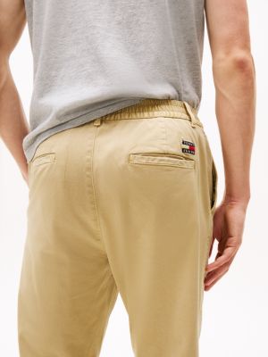 beige isaac regular twill trousers for men tommy jeans