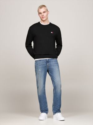 black tommy badge jumper with wool for men tommy jeans