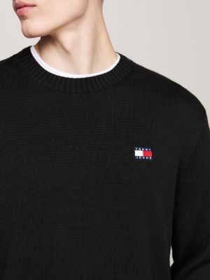 black tommy badge jumper with wool for men tommy jeans