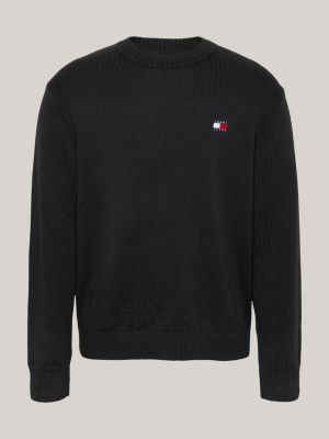 black tommy badge jumper with wool for men tommy jeans