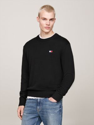 black tommy badge jumper with wool for men tommy jeans