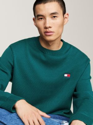 green tommy badge jumper with wool for men tommy jeans