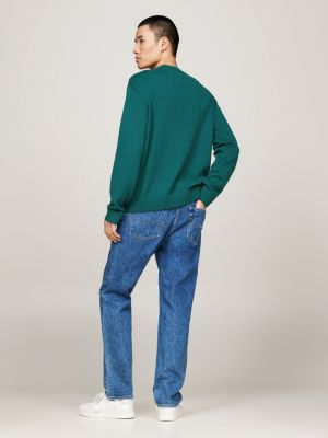 green tommy badge jumper with wool for men tommy jeans