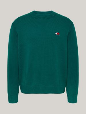 zielony sweter z naszywką tommy dla mężczyźni - tommy jeans