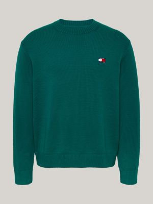 green tommy badge jumper with wool for men tommy jeans