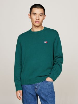 green tommy badge jumper with wool for men tommy jeans