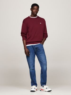 pull tommy badge avec laine rouge pour hommes tommy jeans