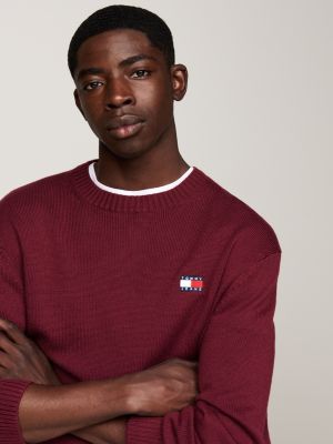 pull tommy badge avec laine rouge pour hommes tommy jeans