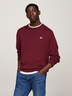 pull tommy badge avec laine rouge pour hommes tommy jeans