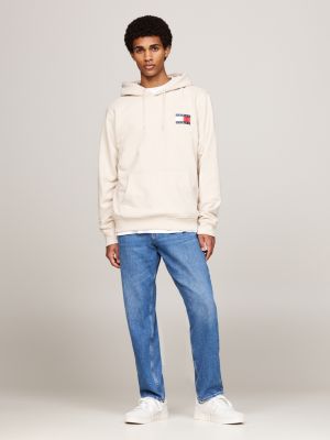 beige logo drawstring hoody for men tommy jeans