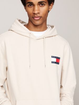 sweat à capuche à cordon de serrage et logo beige pour hommes tommy jeans
