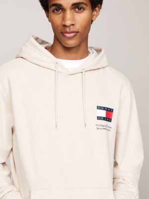 beige logo drawstring hoody for men tommy jeans