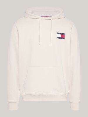 sweat à capuche à cordon de serrage et logo beige pour hommes tommy jeans