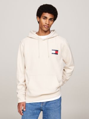 beige logo drawstring hoody for men tommy jeans