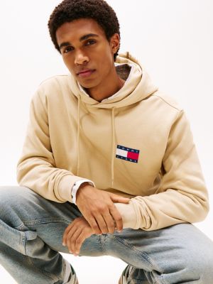 brown logo drawstring hoody for men tommy jeans